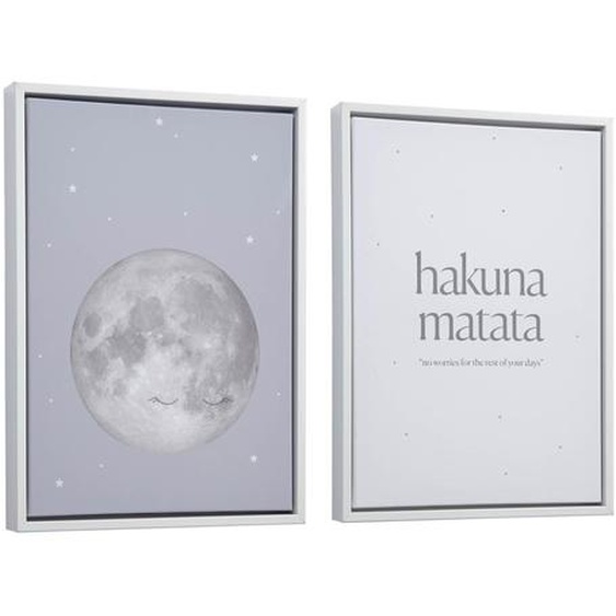 Kave Home - Lot de 2 tableaux Ludmila en bois blanc lune grise