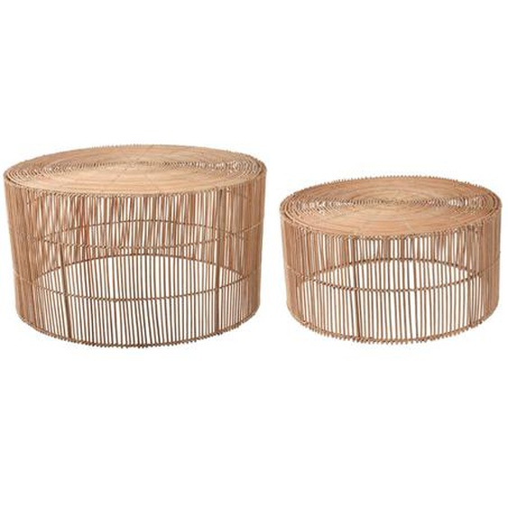 Kave Home - Lot Elmima de 2 tables basses 100% rotin finition naturelle Ø 66 cm et Ø 55 cm