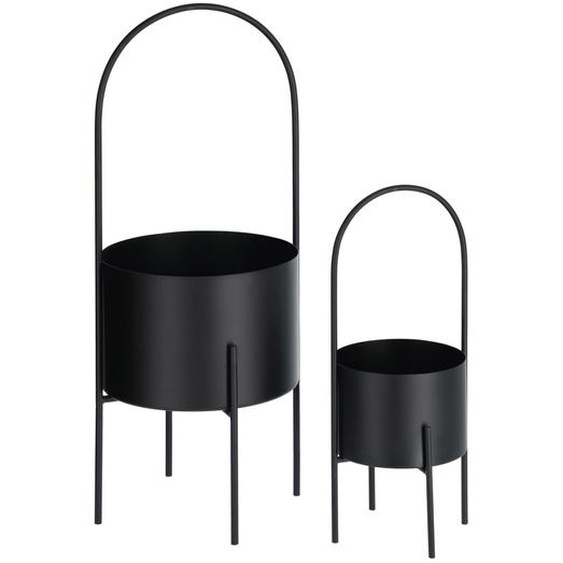 Kave Home - Lot Mash de 2 cache-pots ronds avec poignée en métal noir Ø 25 cm / Ø 16,5 cm