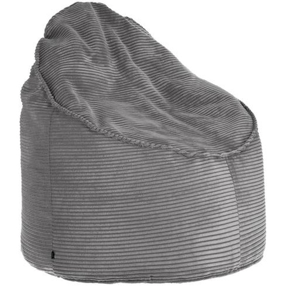 Kave Home - Pouf Wilma velours côtelé grosses côtes gris Ø 80 cm
