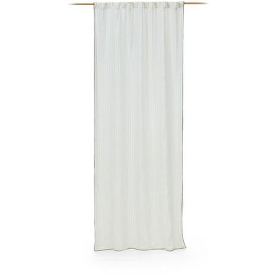 Kave Home - Rideau Adra en lin et coton blanc à rayures avec broderie 140 x 270 cm