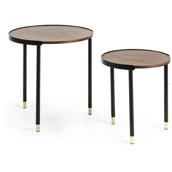 Kave Home - Ensemble 2 tables appoint gigognes Anabel placage de noyer et pieds en acier Ø50 / Ø38 cm