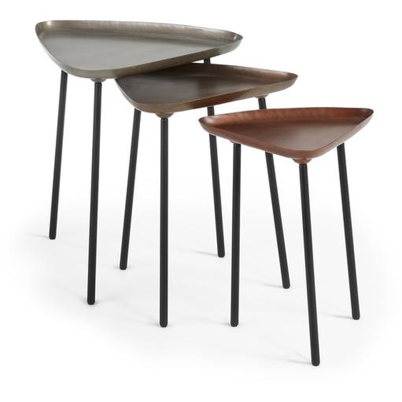 Kave Home - Ensemble 3 tables dappoint gigognes Iver acier gris, marron et noir 56 cm, 49 cm et 41 cm