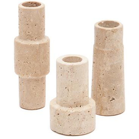 Kave Home - Set Majid de 3 chandeliers en travertin beige