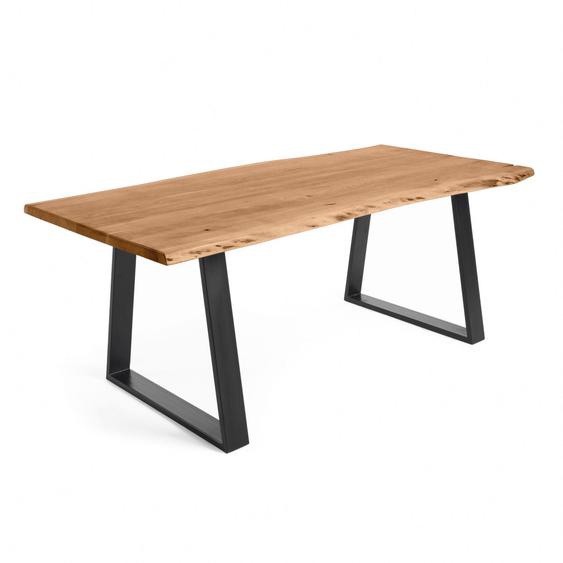 Kave Home - Table Alaia en acacia massif et pieds en acier noir 220 x 100 cm