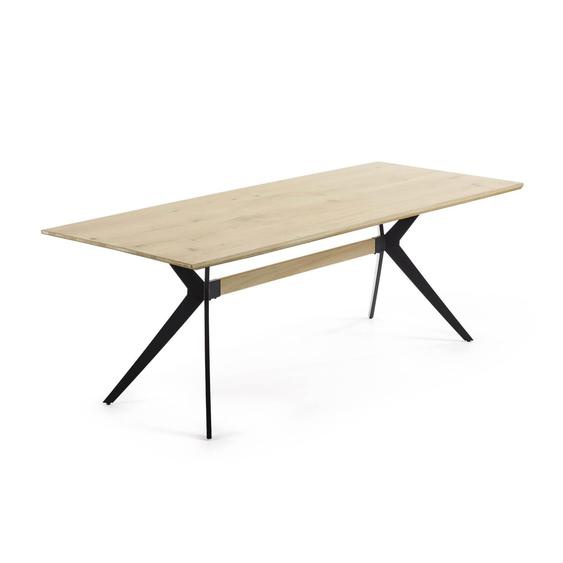 Kave Home - Table Amethyst placage chêne blanchi et pieds acier finition noire 160 x 90 cm