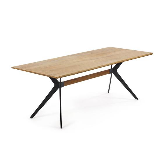 Kave Home - Table Amethyst placage de chÃªne effet vieilli et pieds en acier finition noire 160 x 90 cm