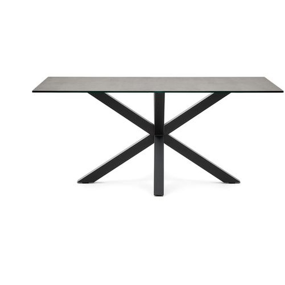 Kave Home - Table Argo en grÃ¨s cÃ©rame Iron Moss et pieds en acier finition noire 160 x 90 cm