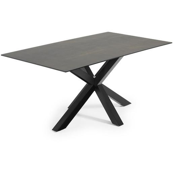 Kave Home - Table Argo en grÃ¨s cÃ©rame Iron Moss et pieds en acier finition noire 180 x 100 cm