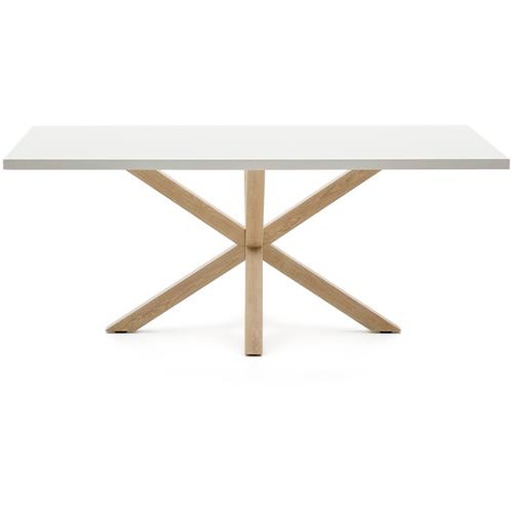 Kave Home - Table Argo en mÃ©laminÃ© finition blanche et pieds en acier effet bois 200 x 100 cm