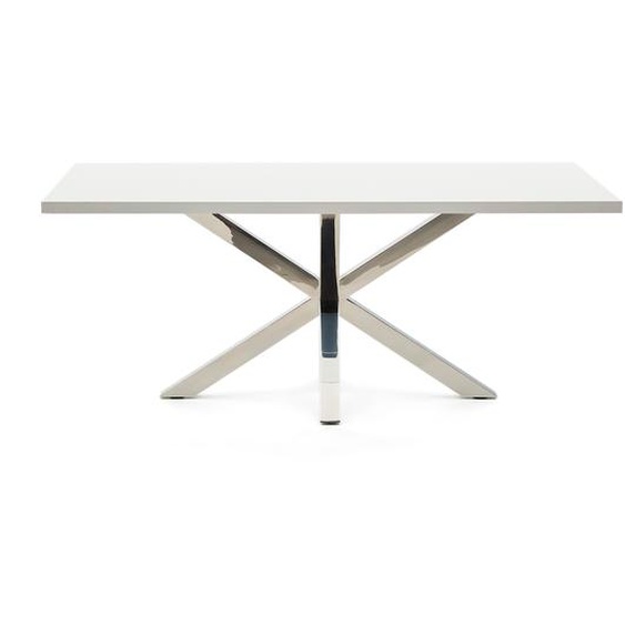 Kave Home - Table Argo en mÃ©laminÃ© finition blanche et pieds en acier inoxydable 200 x 100 cm