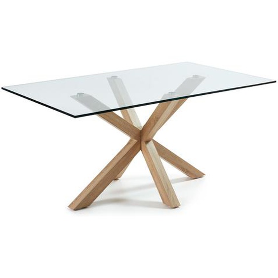 Kave Home - Table Argo en verre et pieds en acier effet bois 180 x 100 cm