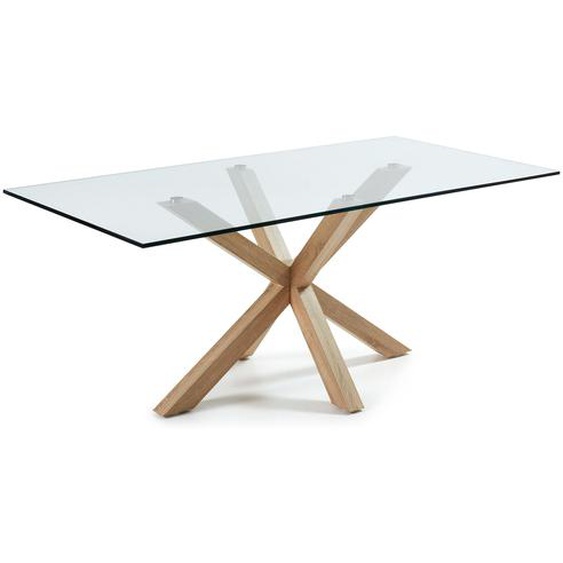 Kave Home - Table Argo en verre et pieds en acier effet bois 200 x 100 cm