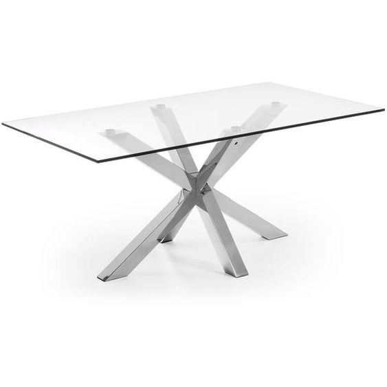 Kave Home - Table Argo en verre et pieds en acier inoxydable 160 x 90 cm