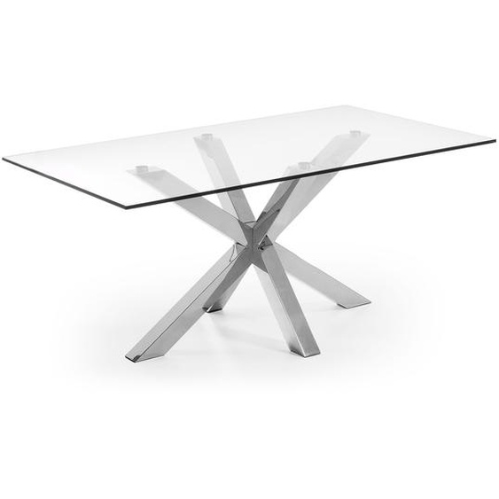 Kave Home - Table Argo en verre et pieds en acier inoxydable 180 x 100 cm
