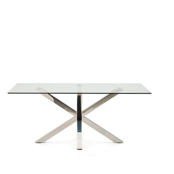 Kave Home - Table Argo en verre et pieds en acier inoxydable 180 x 100 cm