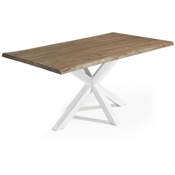 Kave Home - Table Argo placage de chêne effet vieilli et pieds en acier finition blanche 180 x 100 cm