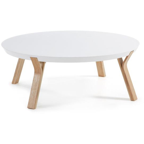 Kave Home - Table basse Dilos en frêne massif et laqué blanc Ø 90 cm