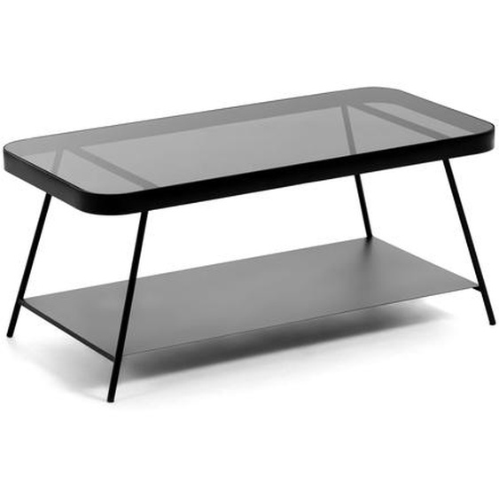Kave Home - Table basse Duilia en verre gris fumé et structure en acier noir 90 x 45 cm