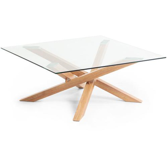Kave Home - Table basse Kamido en verre et pied en acier effet bois 90 x 90 cm