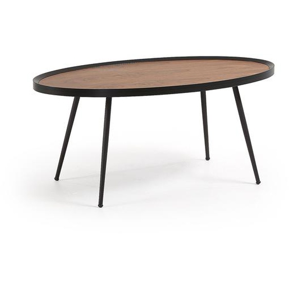 Kave Home - Table basse Kinsley en contreplaqué de noyer et structure en acier noir 102 x 56 cm