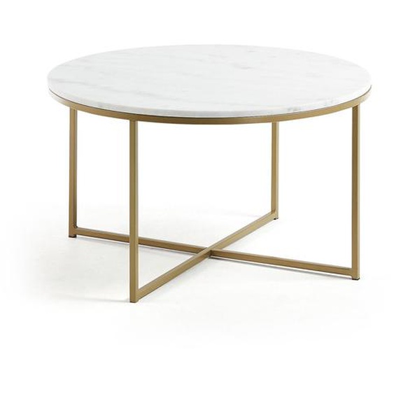 Kave Home - Table basse Sheffield en marbre blanc et pieds en acier finition dorÃ©e Ã˜ 80 cm
