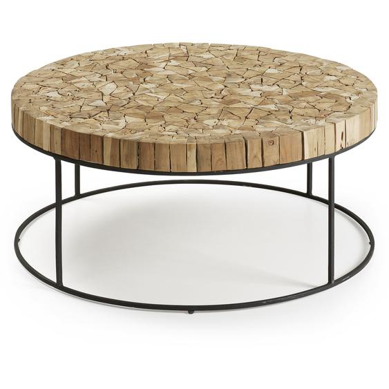 Kave Home - Table basse Solo en teck massif recyclé et acier noir Ø 80 cm