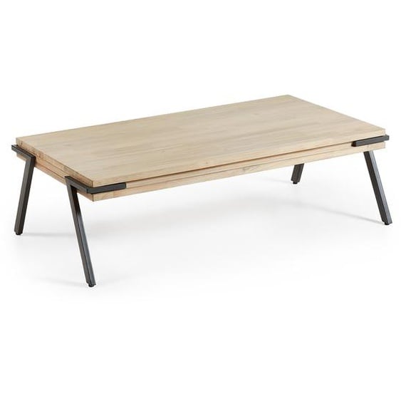 Kave Home - Table basse Thinh en bois massif dacacia et pieds en acier finition noire 125 x 70 cm