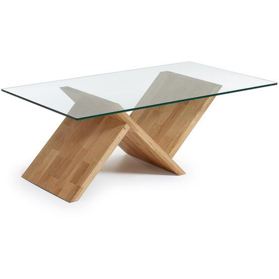 Kave Home - Table basse Waley en verre et structure en chêne massif 120 x 70 cm
