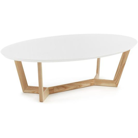 Kave Home - Table basse Wave bois massif de frêne laqué blanc 120 x 70 cm