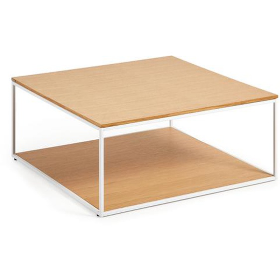 Kave Home - Table basse Yoana en placage de chêne et structure en métal blanc 80 x 80 cm