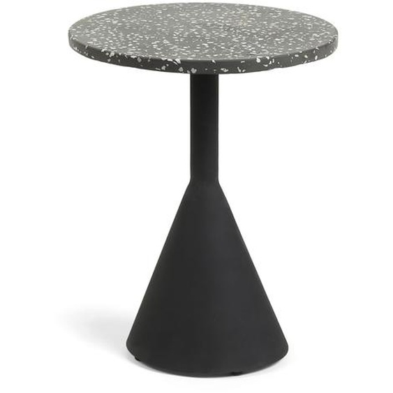 Kave Home - Table dappoint Delano en terrazzo noir et pieds en acier noir Ã˜ 40 cm
