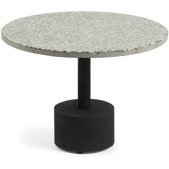 Kave Home - Table dappoint Delano en terrazzo gris et pieds en acier noir Ø 55 cm