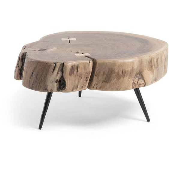 Kave Home - Table dappoint Eider en acacia massif et pieds en acier noir Ã˜ 49 x 47 cm