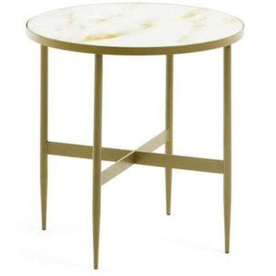 Kave Home - Table dappoint Elisenda en verre blanc et structure en acier finition dorÃ©e Ã˜ 50 cm