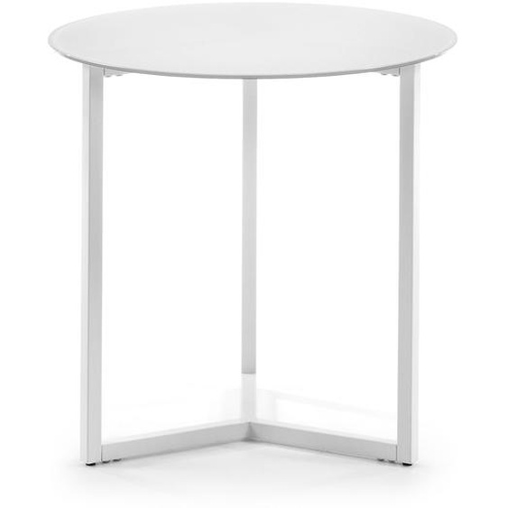 Kave Home - Table dappoint Raeam en verre trempÃ© et acier finition blanche Ã˜ 50 cm