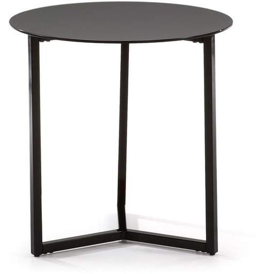 Kave Home - Table dappoint Raeam en verre trempÃ© et acier finition noire Ã˜ 50 cm