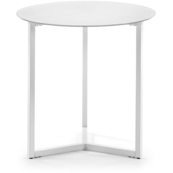 Kave Home - Table dappoint Raeam en verre trempé et acier finition blanche Ø 50 cm