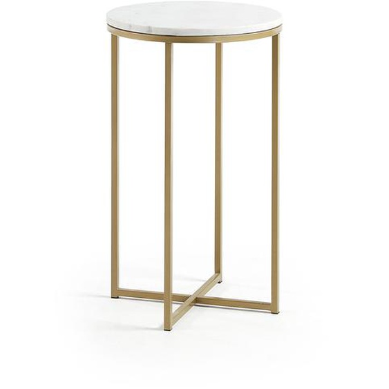 Kave Home - Table dappoint Sheffield en marbre blanc et pieds en acier finition dorée Ø 43 cm