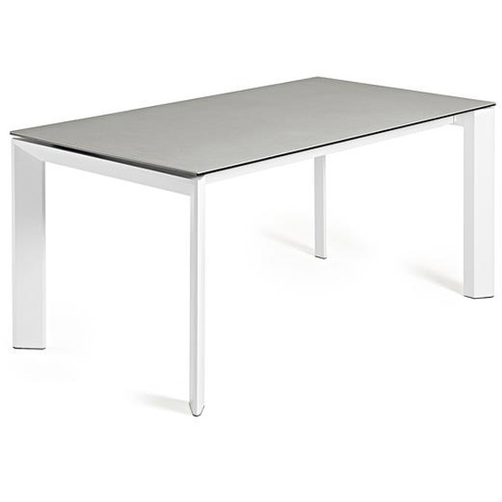 Kave Home - Table extensible Axis grÃ¨s cÃ©rame finition Hydra Plomo et pieds en acier blanc 140(200)cm