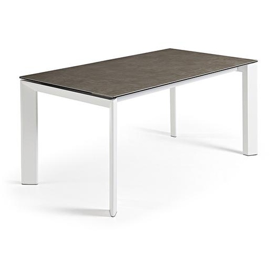 Kave Home - Table extensible Axis grÃ¨s cÃ©rame finition Vulcano CendrÃ©e et pieds acier blanc 160(220)cm