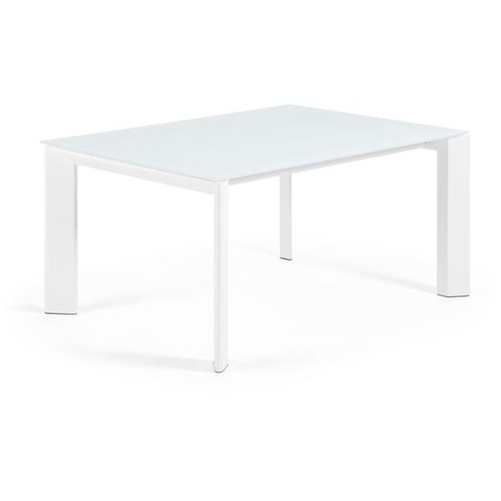 Kave Home - Table extensible Axis en verre blanc et pieds en acier finition blanche 160 (220) cm