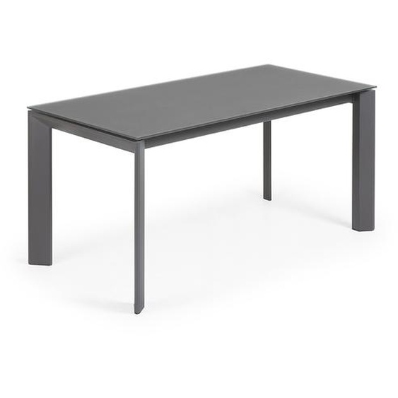 Kave Home - Table extensible Axis en verre gris et pieds en acier finition gris foncé 160 (220) cm