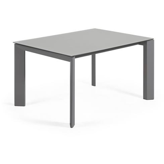Kave Home - Table extensible Axis en verre gris et pieds en acier finition gris foncÃ© 140 (200) cm