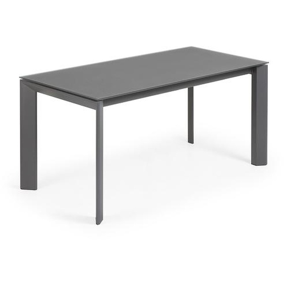 Kave Home - Table extensible Axis en verre gris et pieds en acier finition gris foncÃ© 160 (220) cm