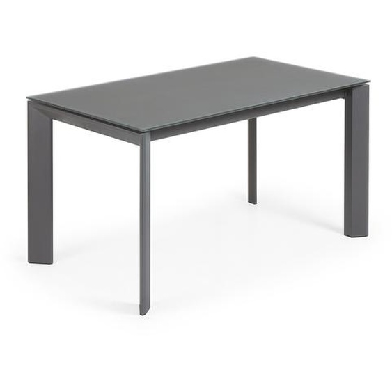 Kave Home - Table extensible Axis en verre gris et pieds en acier finition gris foncé 140 (200) cm