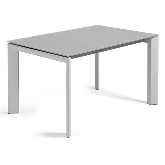 Kave Home - Table extensible Axis en verre gris et pieds en acier finition grise 140 (200) cm