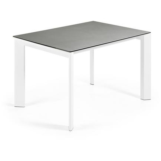 Kave Home - Table extensible Axis grÃ¨s cÃ©rame finition Hydra Plomb et pieds en acier blanc 120(180)cm
