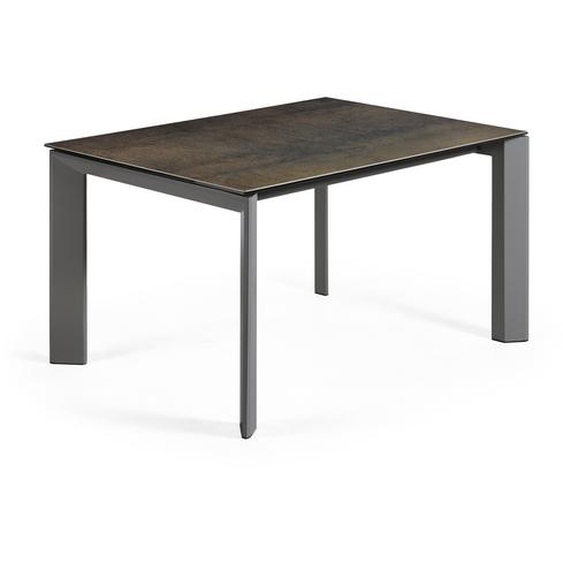 Kave Home - Table extensible Axis grÃ¨s cÃ©rame finition Iron Moss pieds en acier gris foncÃ© 140 (200)cm
