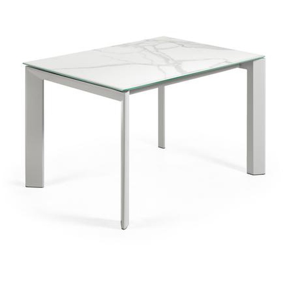 Kave Home - Table extensible Axis grÃ¨s cÃ©rame finition Kalos blanche pieds gris 120 (180) cm